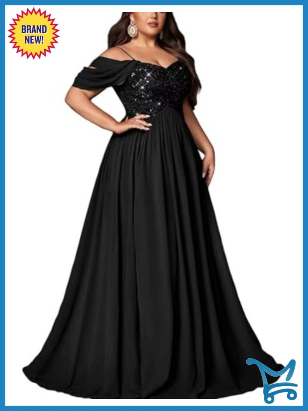 Plus Size Sequin Chiffon A-Line Formal Evening Gown with High Slit